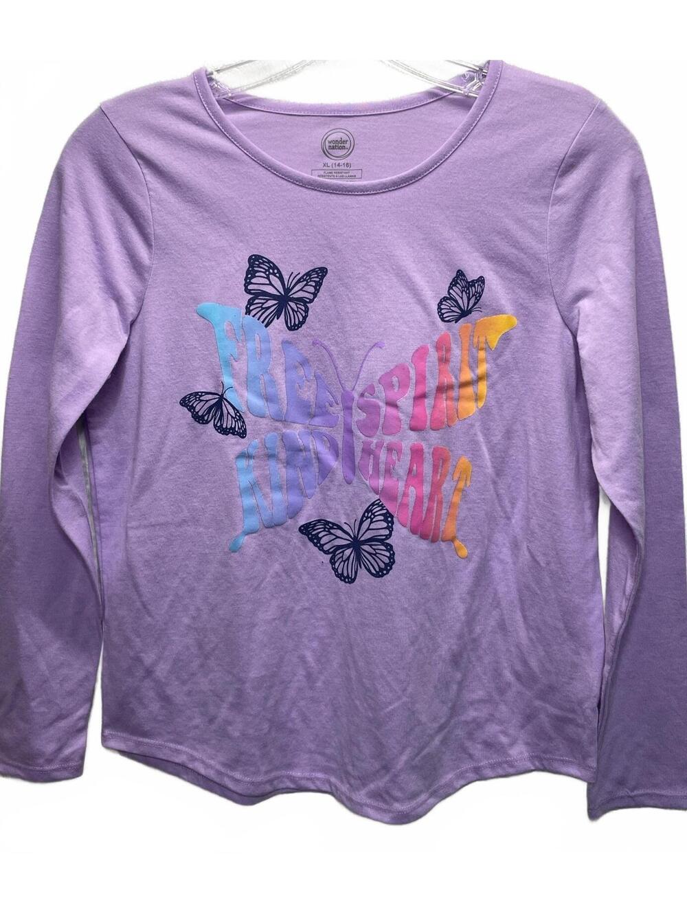 Wonder Nation Purple Long Sleeve Butterfly Graphic Shirt Girls XL (14-16)